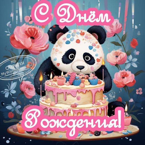 Скромный мишка панда дарит торт на день рождения