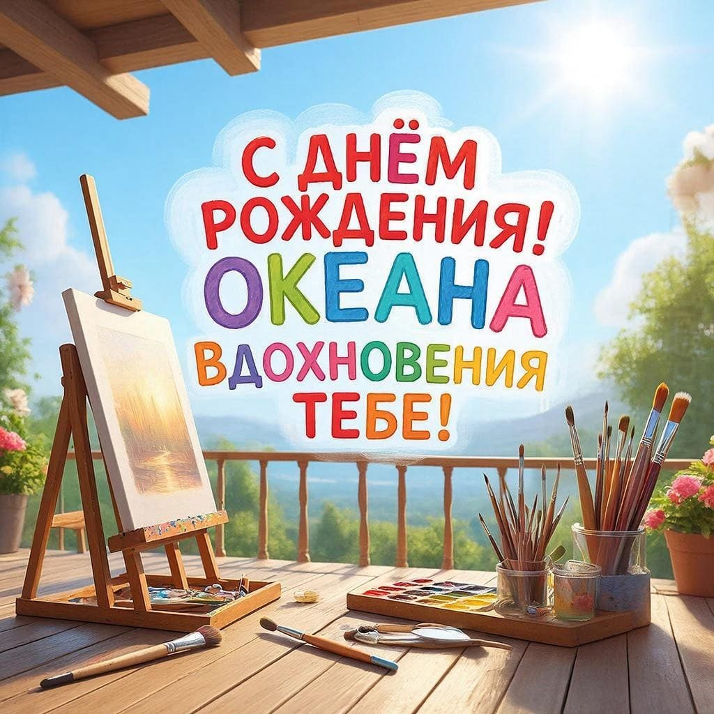 Полотна и мольберт на терассе - С Днём Рождения, зайка! Океана вдохновения!