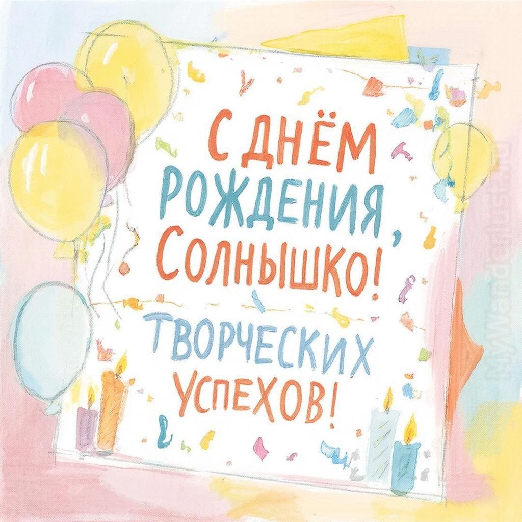 Акварельные мазки и кисточки - С Днём Рождения, солнышко! Творческих успехов!