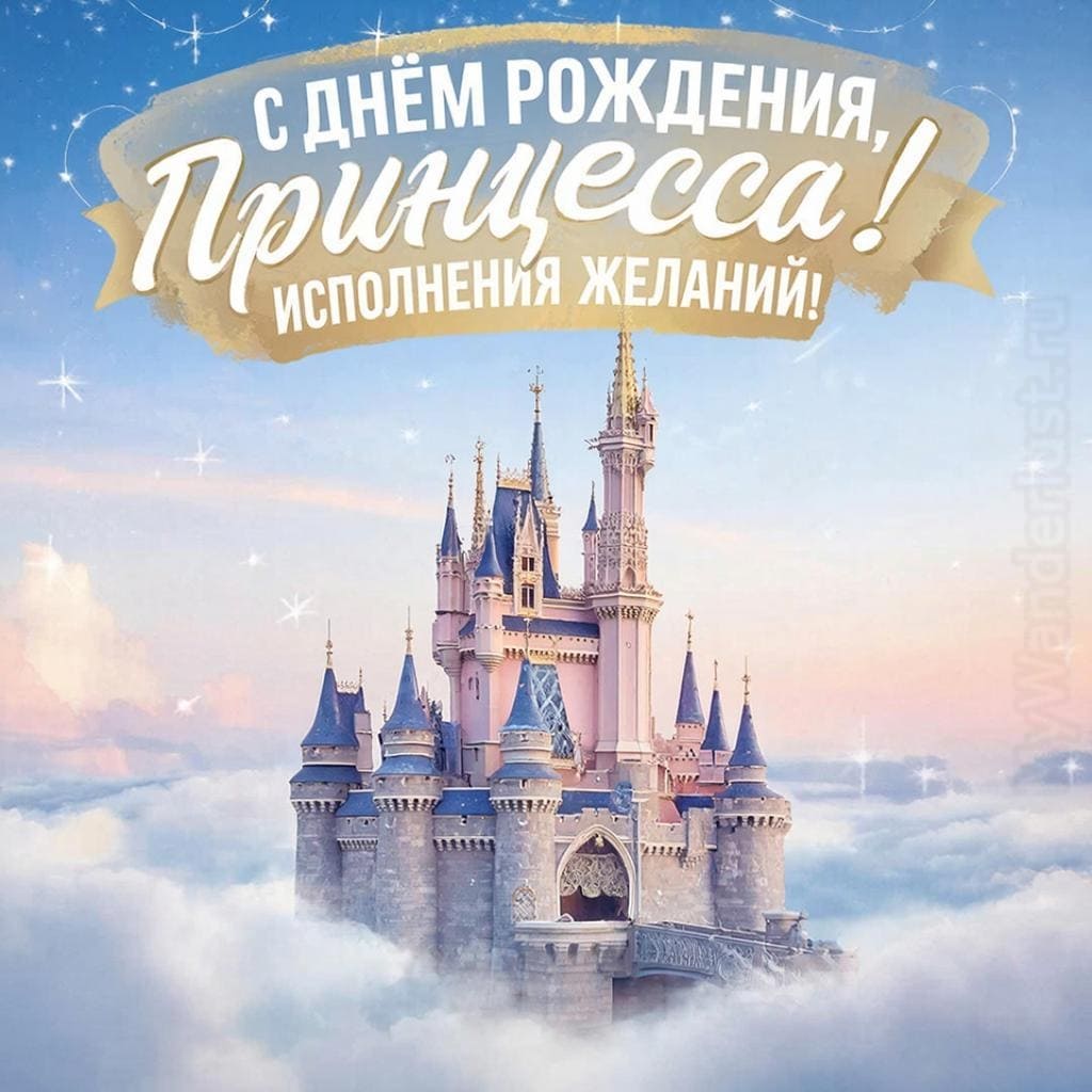 Замок из облаков и сказочный фон - С Днём Рождения, принцесса! Исполнения желаний!