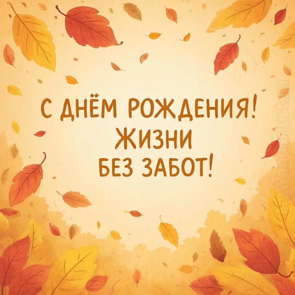 Яркие осенние листья на ветру - С Днём Рождения! Новых впечатлений и жизни без забот!