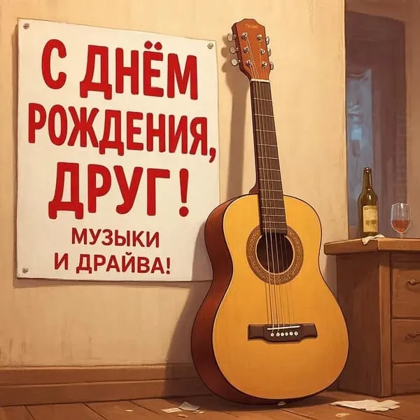Гитара у стены в комнате — 