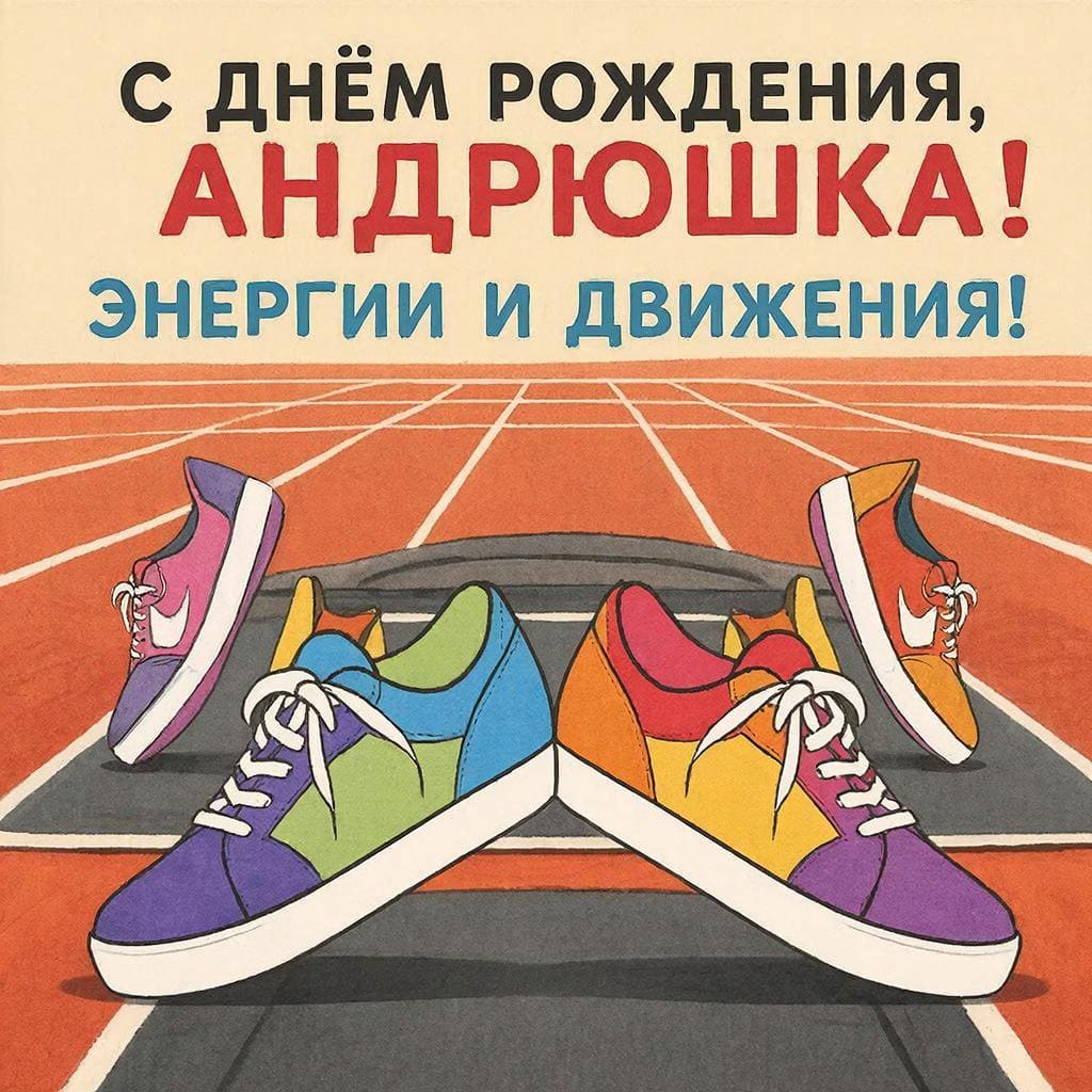 Кроссовки на дорожке — С днём рождения, Андрюшка! Энергии и движения.