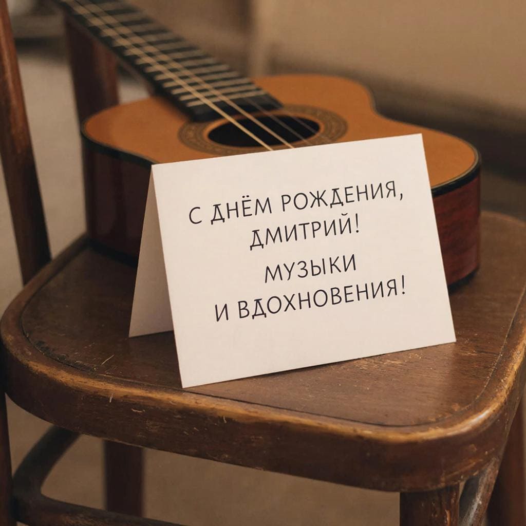 Классическая гитара на стуле — С днём рождения, Дмитрий! Музыки и вдохновения.