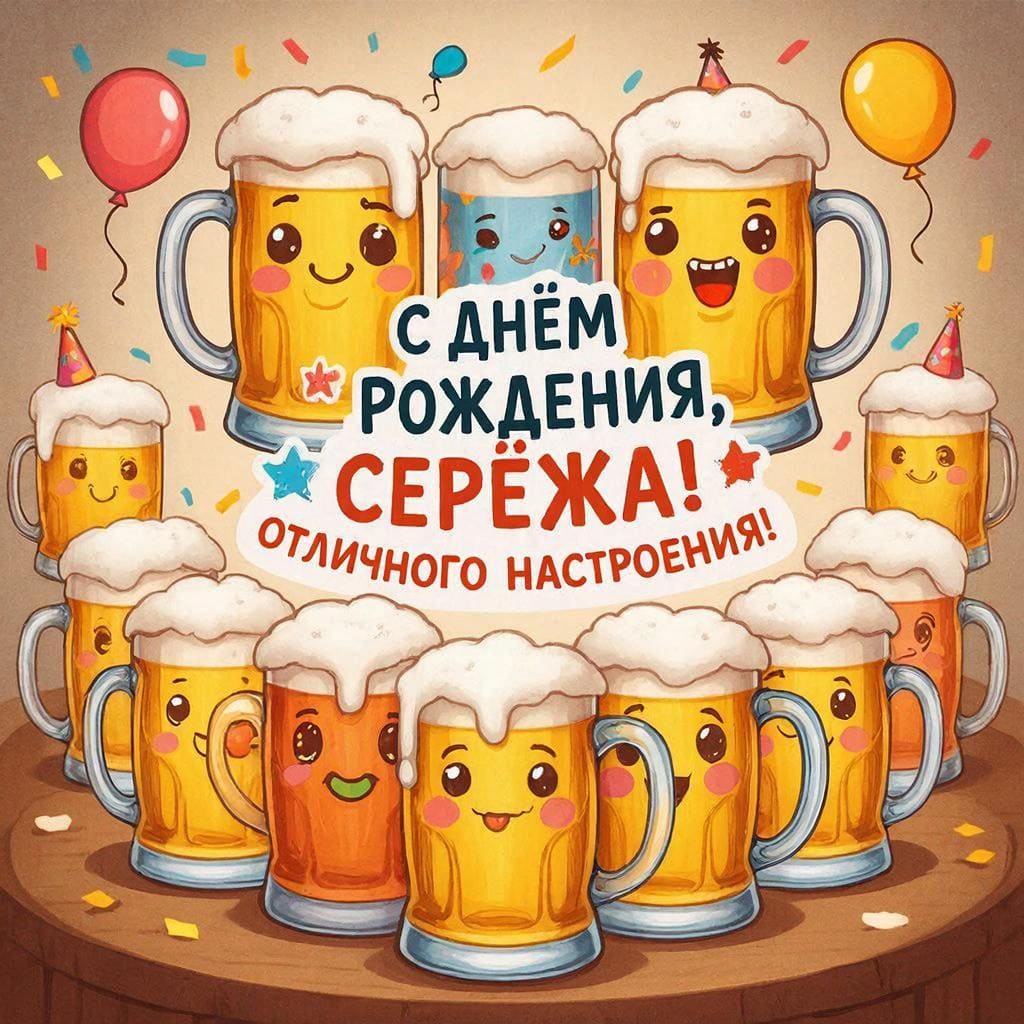 Кружки для пива — С днём рождения, Серёжа! Отличного настроения