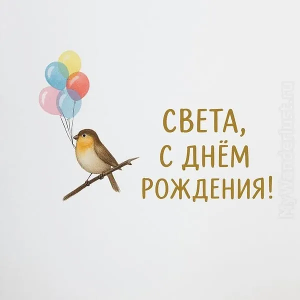 Минималистичная птичка на ветке — фраза Светлана, лёгкости и вдохновения! с изящным шрифтом.
