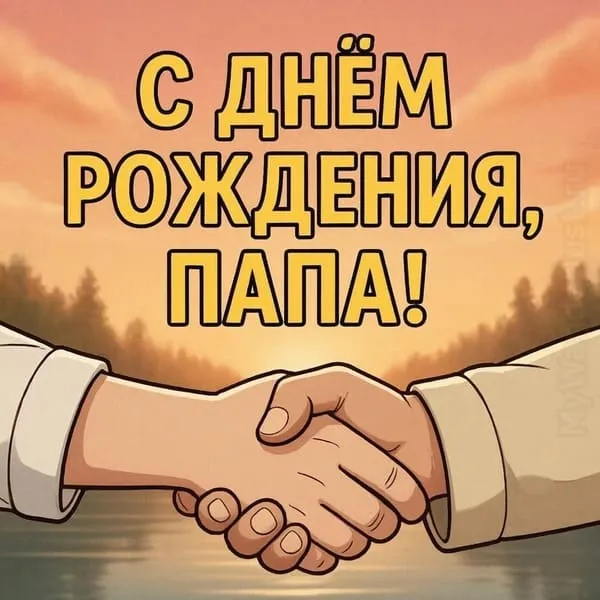 Рука взрослого ребёнка пожимает руку отцу на фоне заката