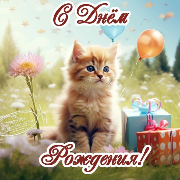 Милый котенок, картинка с днем рождения