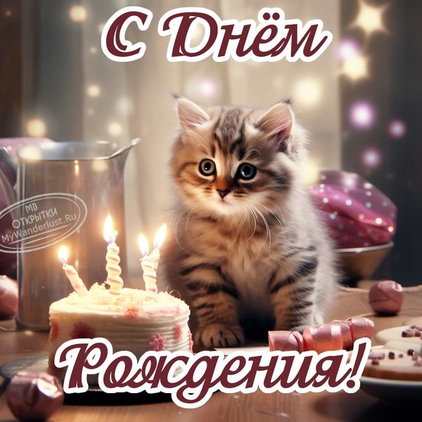Котик + тортик, поздравительная надпись
