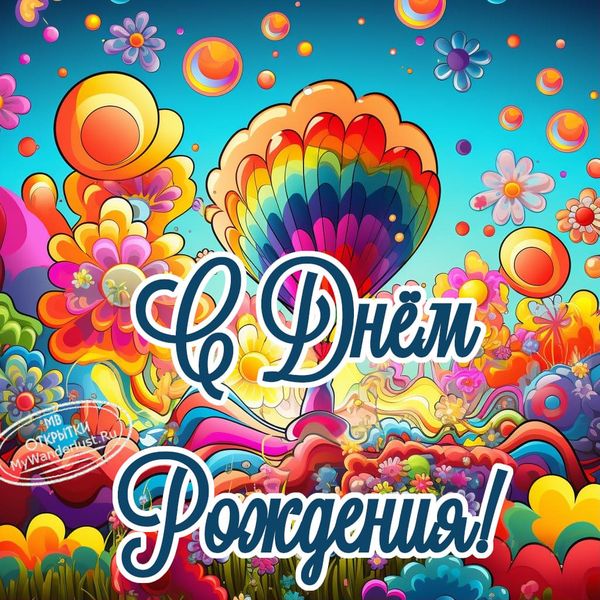 Яркая надпись с днем рождения, праздничная картинка