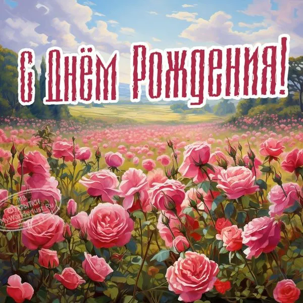 Картинка для поздравления с Днём Рождения с цветами