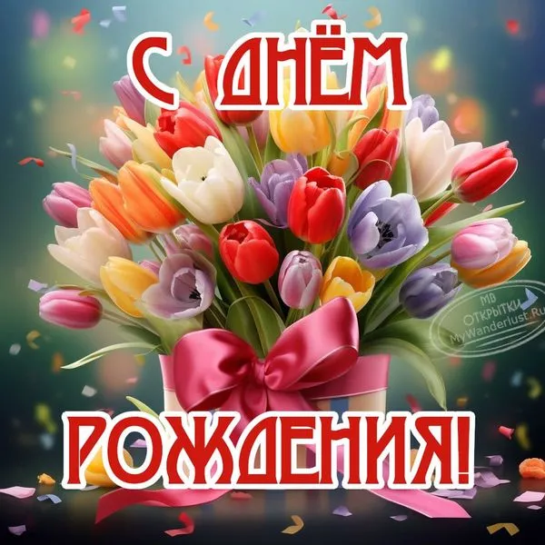 Электронная открытка с днём рождения с цветами, онлайн