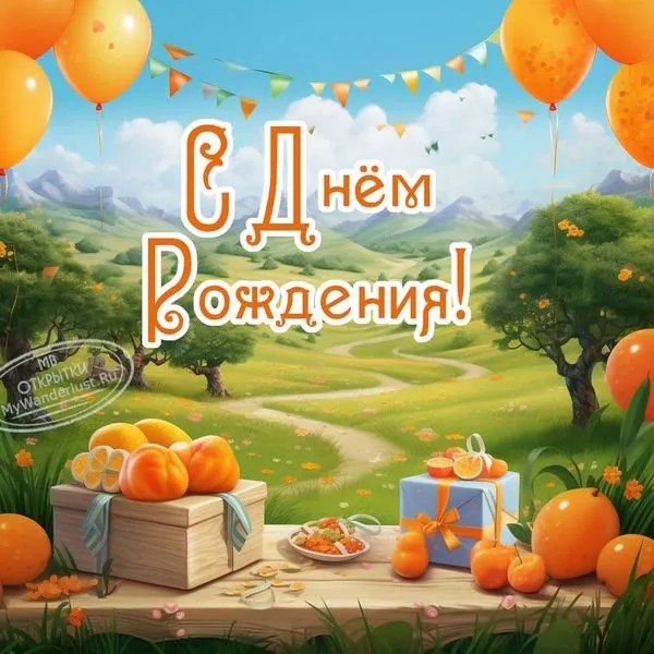 Фото, картинка с днём рождения с оранжевыми шарами