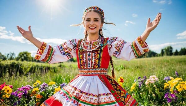 Девушка весело танцует в праздничном платье