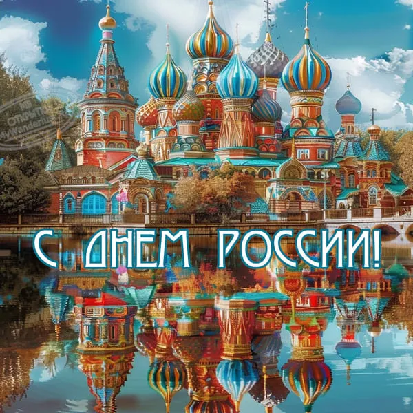 Кремль, водная гладь, поздравить с днем России открыткой
