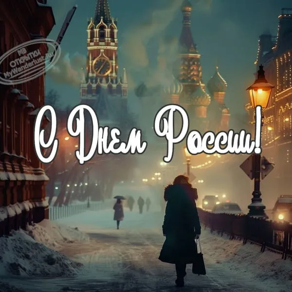 Праздничная картинка, красивый вид, надпись с Днем России
