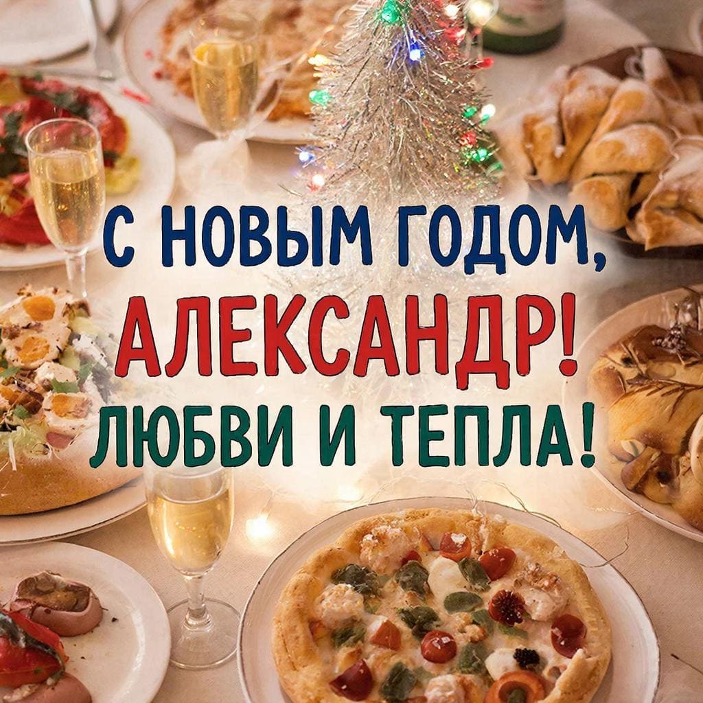 Нежно украшенная сервировка стола для двоих — «С Новым годом, Сашенька! Любви и тепла.»