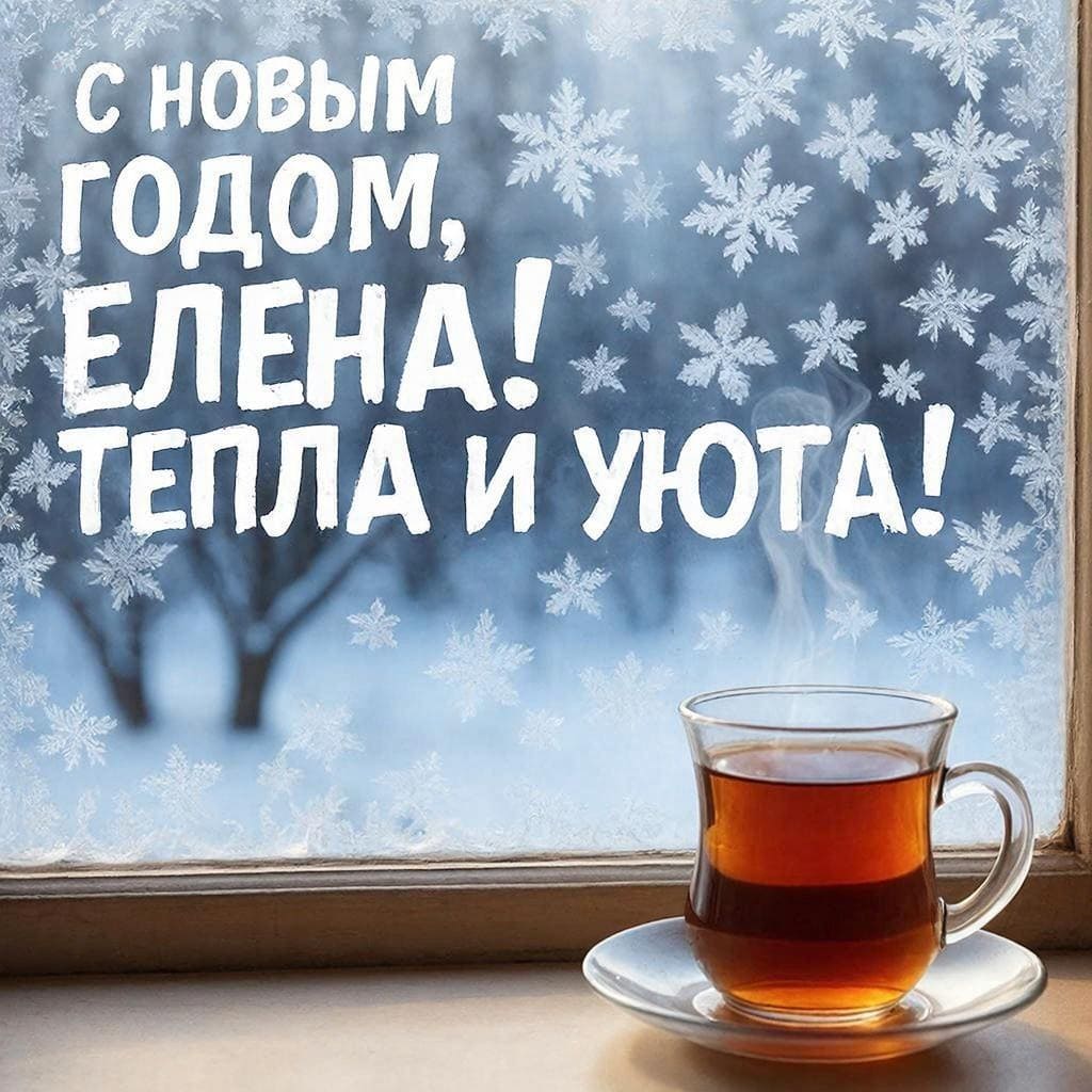 Окно с мороза узором и чашкой чая — С Новым годом, Елена! Тепла и уюта