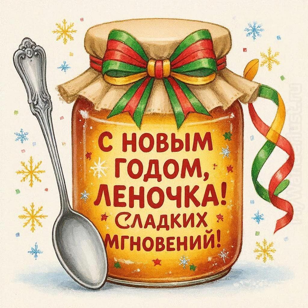 Баночка с домашним вареньем и ложечкой — С Новым годом, Елена! Сладких мгновений