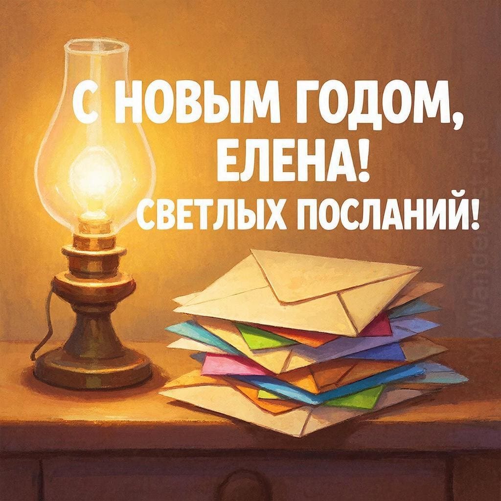 Лампочка с мягким светом и стопка писем — С Новым годом, Елена! Светлых посланий