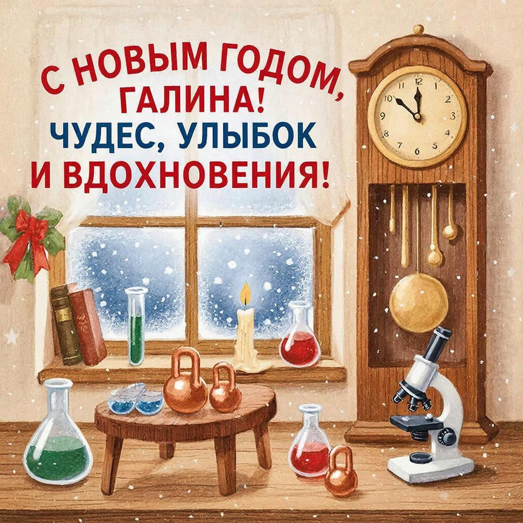 Маленькая деревянная игрушка-лаборатория с часами и гирьками, блеск снега — С Новым годом, Галина! Чудес, улыбок и вдохновения.