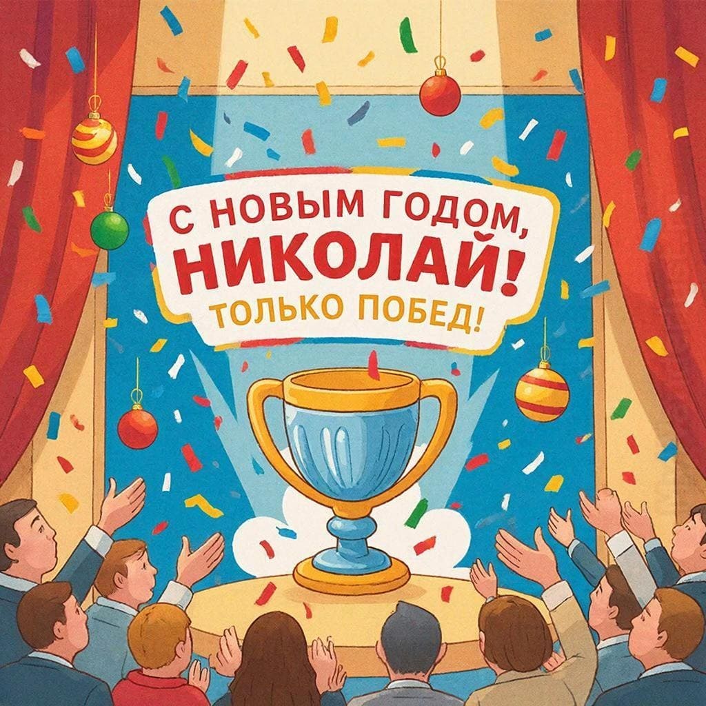 Кубок, аплодисменты, конфетти и ёлочные шары — «С Новым годом, Николай! Признания и побед!»
