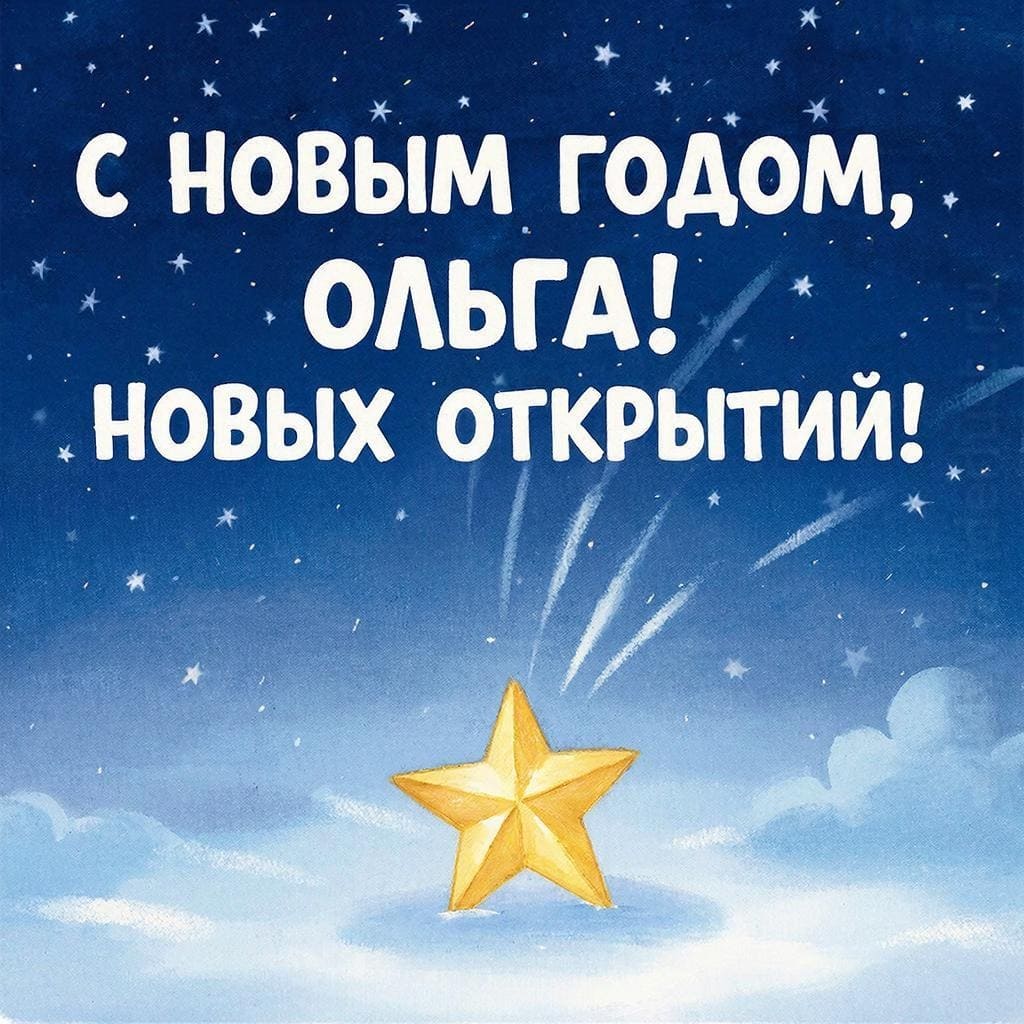 Ночное небо с падающей звездой — С Новым годом, Ольга! Новых открытий