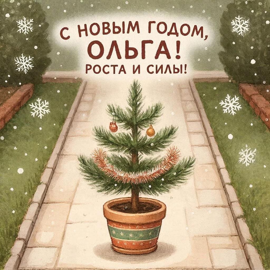 Маленькая елочка в горшке на дорожке — С Новым годом, Ольга! Рост и силы
