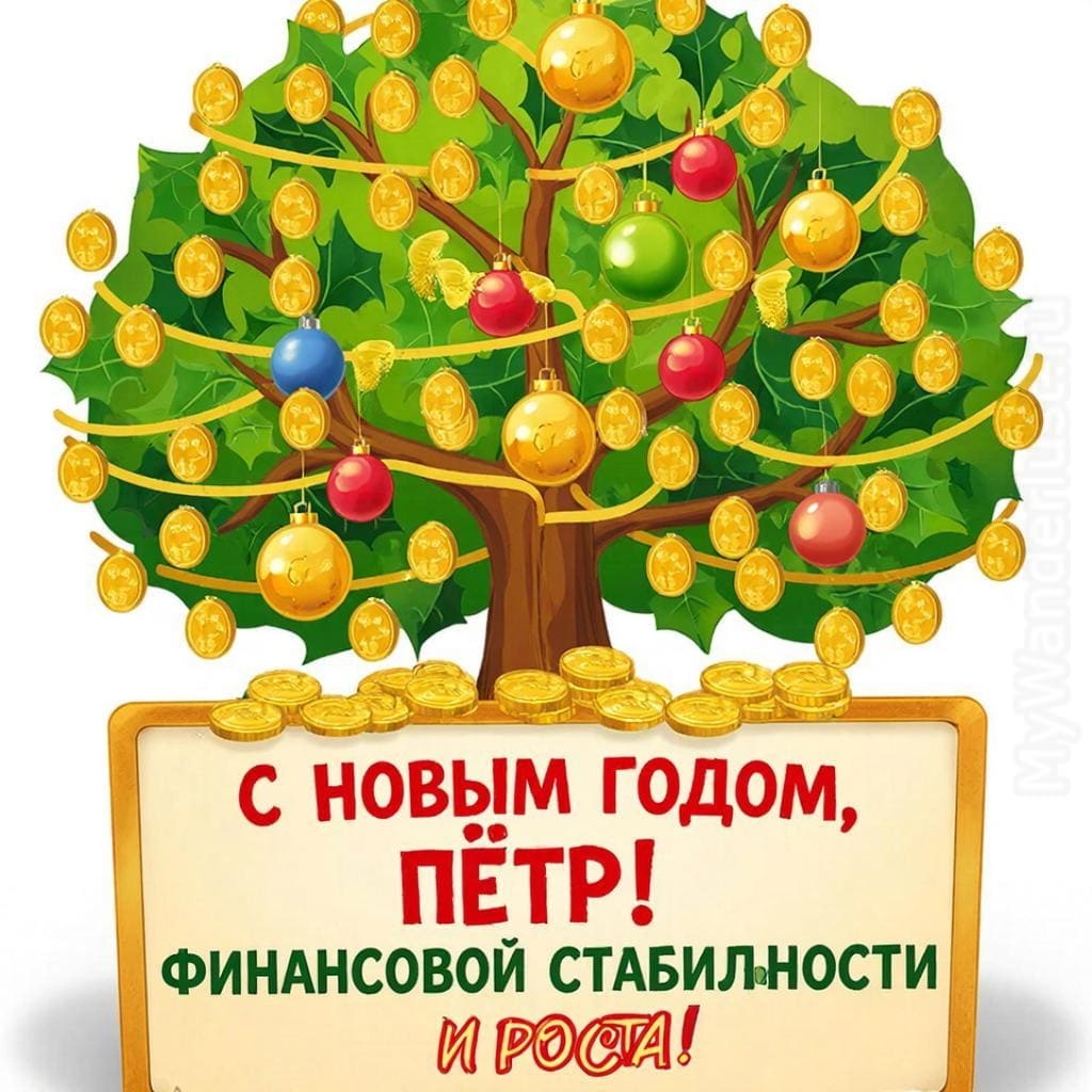 Копилка-дерево, растущие монеты и ёлочные шарики — «С Новым годом, Петр! Финансовой стабильности и роста!»