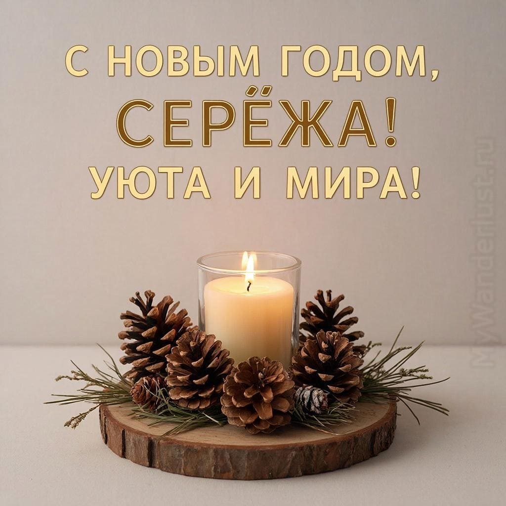 Маленькая композиция из шишек, веточек и свечи — «С Новым годом, Сергей! Уюта и мира.»