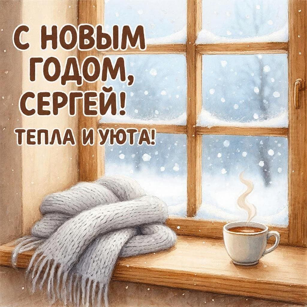 Нежная вязаная шаль, чашка чая и окно со снегом — «С Новым годом, Серёженька! Тепла и уюта.»