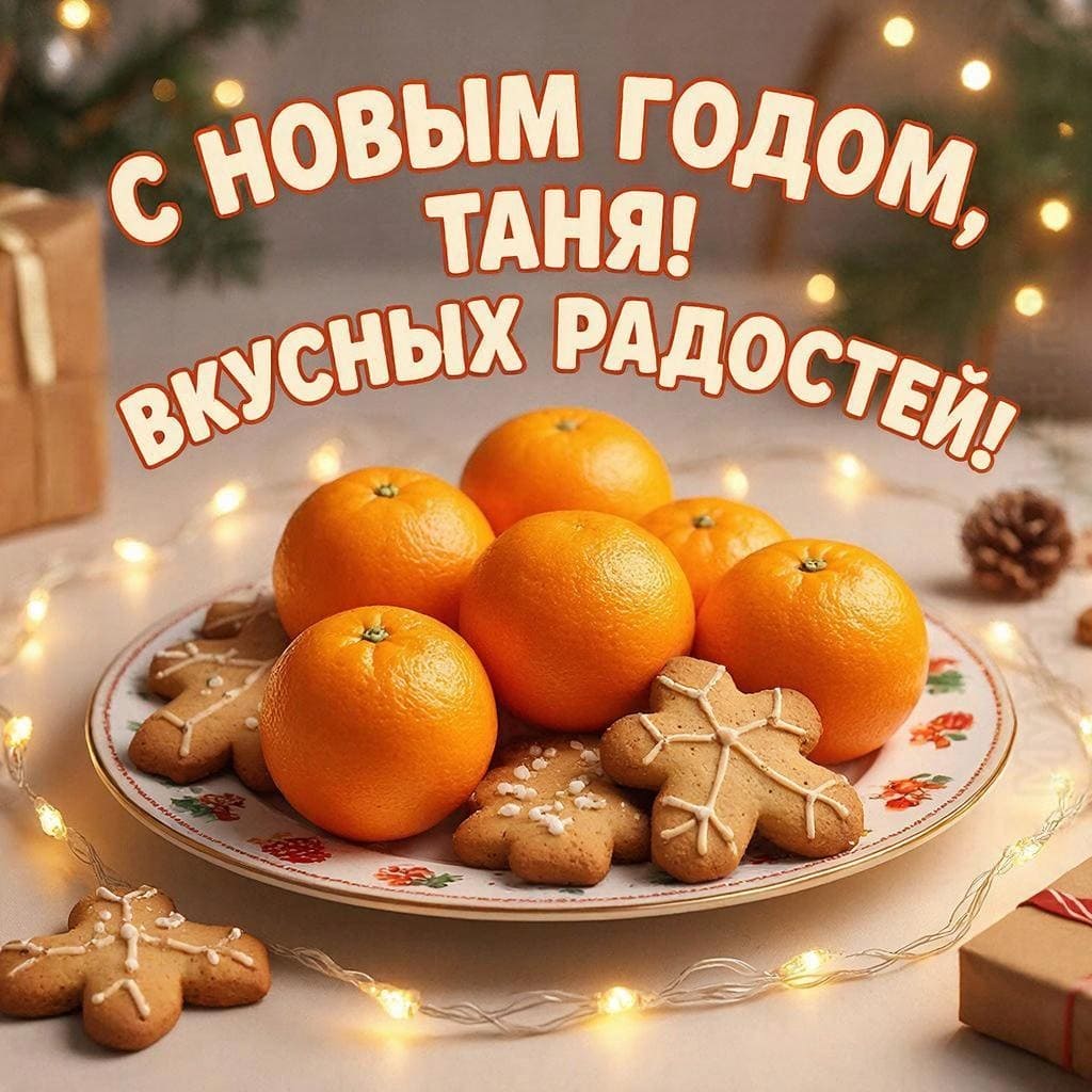 Свежие апельсины и имбирные пряники на блюде — С Новым годом, Таня! Вкусных радостей
