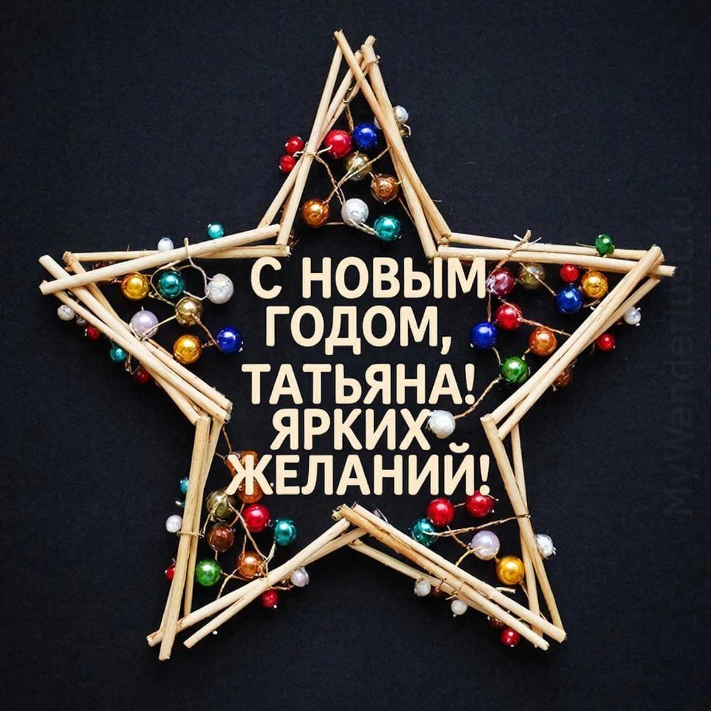 Звезда из веточек и бусин на тёмном фоне — С Новым годом, Татьяна! Ярких желаний